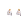 Sier Needle Maillard Flower Square Fold Exaggerated Earstuds Commuting Style Design Sense Earrings