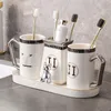 Mode Blanc En Céramique Brosse À Dents Tasse Couple Plaqué Or Rince-bouche Tasses Support De Rangement Salle De Bain Simple Lavage Tasse Brossage Tasses Couverture