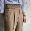 Brytyjska wysoka talia proste spodnie męskie Spodnie zbliżone włoskie męskie spodnie formalne Hombre 2024 Sukienka kostki Mens 240318