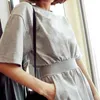 Party Dresses Black Mid-Sleeve Summer Dress Women Elegant 2024 Korean Fashion Casual High midje rund Neck Maxi Robe Femme LQ61