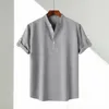 Camisas casuais masculinas camisa de verão cor sólida manga curta meio-aberto colarinho macio respirável com abotoadura comprimento médio slim fit
