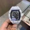 White Richa Milles Mens Automatic Mechanical Watch Ceramic Hollow Out الشخصية المضيئة في الغلاف الجوي مقاوم للماء