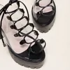 HBP Non-Merk Dames Snoep Kleur Transparante Cross Strap Sandalen Vrouwen Dikke Laarzen Enkelband Blok Hoge Hak Schoenen