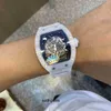 White Richa Milles Mens Automatic Mechanical Watch Ceramic Hollow Out الشخصية المضيئة في الغلاف الجوي مقاوم للماء