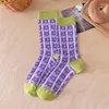 Women Socks Fashion For Fresh Spring Colorful Breathable Casual Korean Style Mixed-Color Long Ladies Crew Flower