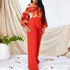 Ethnic Clothing 2024 2 Piece Women's Flower Print Top Shirt Pants Suit Sexy Casual Commuter Elegant Lace-up Wide-leg