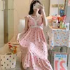 Women's Sleepwear 2024 Summer Sexy Lingerie Lace V-neck Nightgowns For Women Korean Print Loose Long Dress Nightdress Night Nighty