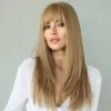 Peruki Namm Syntetyczne blond peruki z grzywką długie proste włosy dla kobiet Cosplay Parg Partia odporna na ciepło Włosy naturalne żeńskie perukę