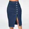 Röcke Plus Size Damen Denim Halbkörperrock Mode Hohe Taille Schlank Bleistiftknopf Split Einfarbig Lässig