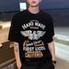 Men's T-Shirts Hiphop Cotton American Rock Short-sleeved T-shirt Summer Chicano Print Fashion Tatoo Retro Top Casual Street Mens Clothing J240316