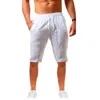 Pantaloncini da uomo in lino casual estivo traspirante cinque punti pantaloni sportivi da spiaggia in cotone tinta unita larghi da jogging
