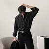 Camicie casual da uomo Camicia da uomo traspirante Risvolto formale stile business di media lunghezza con colletto rovesciato monopetto per lungo