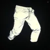 Calças masculinas mens reflexivo jogger casual hip hop fluorescente dança festa sweatpants festival rave noite esporte calças