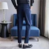 Mens Striped Suit Pants Elastic 2024 Autumn New Social Casual Trousers Slim Fit Suit Pants Business Office Wedding Men Clothing 240318