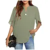 女性用Tシャツ夏の女性クールルーズシャツvネックシフォンブラウスカジュアルレディーストップボタンプルオーバープラス半袖ファッション