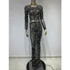 Vestidos de trabajo Stock Mujeres Manga larga Rhinestone Sparkly Maxi Falda Conjunto Fiesta de cumpleaños Traje Bar Discoteca Escenario Ropa de rendimiento