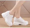 Buty Fujin 8cm skórzane mikrofibry kobiety swobodne buty platforma klinowa ukryta pięta letnie buty platforma Chunky Sneakeers moda biała