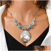 Chains Bohemian Vintage Tibetan Sier Turquoise Big Geometric Charm Pendant Choker Necklace For Women Party Jewelry Gifts Dz941 Drop De Dhd70