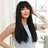 Pelucas sintéticas Pelucas largas de pelo sintético Natural negro para mujeres rectas con flequillo pelucas de pelo de Cosplay diario peluca de fibra resistente al calor 240318