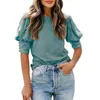 Damesblouses Lady Herfstblouse Elegante zomertop met lantaarnmouwen in effen kleur Zacht ademend T-shirt voor casual kantoorkleding