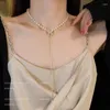 Naszyjniki wiszące długie frędzle Pearl Chain Naszyjnik motyla krążkowy dla kobiet Koreańska moda biżuteria