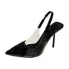 Kleidschuhe Sommer Spitze Leder Transparent PVC Damen Sandalen Slingback Elastischer Gürtel Stiletto Solid Black Sexy Pumps High Heels