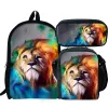 Taschen Galaxy Lion School Tasche 3PCS Grundschule Rucksack Set -Buchbag mit Lunchbags und Bleistiftkoffer für Kinder Girls Jungen Teenager