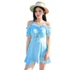 Costume da bagno coreano da donna Costume intero coreano da donna Gonna a maniche corte con spalle scoperte 2024 Costume da bagno estivo dolce floreale sottile