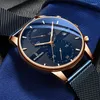 ساعة معصم 2024 Fashion Business Mens الساعات الأعلى الأزرق Ultra Thin Mesh Chronograg