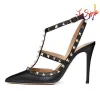 Designer High Heel VT Sandal Dress Shoes Ankle Strap Roman Studs Black Nude Strip Rivets Womens Stiletto Block Heel