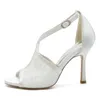 Sandali Sandali da sposa Pesce bianco Punta aperta Cinturino in pizzo con cinturino incrociato Scarpe da sposa da sposa damigella d'onore Scarpe da donna classiche Tacco alto 10 cm