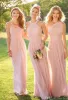 Pink Long Bridesmaid Mixed Neckline Chiffon Summer Lace Formal Prom Party Maid Of Honor Dresses Plus Size Custom Made