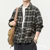 Chemises décontractées pour hommes printemps et automne marque de mode rétro manteau de lavage lourd tendance tout avec chemise à manches longues à carreaux amples