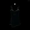 Freizeitkleider PREPOMP 2024 Frühlingskollektion Ärmelloses quadratisches Kragen-Distressed-Samt-dünnes schwarzes kurzes Kleid Frauen GP122