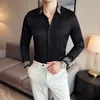 Men's Casual Shirts Y2K 2024 Spring Mens Luxury Long Sleeve Embroidered Korean Style Slim Fit Solid Color Men Hawaiian White Dress