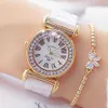Dames Horloges Luxe Merk Mode Jurk Vrouwelijke Gouden Horloges Vrouwen Armband Diamant Keramische Horloge Voor Meisje Reloj Mujer 2105256D