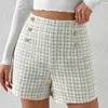 Kvinnors shorts hög midja tweed kvinnor avslappnade löst damer mode vår hösten smal knapp all-match