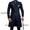 Abiti da uomo Stile Abito 2 pezzi Blu navy Sposo da sposo Smoking Blazer Giacca lunga monopetto XS-5XL