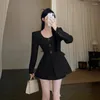 작업 드레스 우아한 2 피스 라운드 넥 슈트 재킷 스타일리쉬 레이디 2024 스프링 가을 여성 단색 2 조각 세트