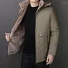 Chaquetas para hombre 2276 Abrigos de moda Otoño Invierno con capucha polar grueso cálido Vintage Simple Casual acogedor suelto todo fósforo Tops masculinos