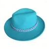 Berretti Semplici Uomo Donna Lago Blu Fedora Cappello Jazz Stile Britannico Trilby Party Formale Cappello Panama Cappello da Cowboy