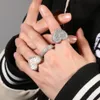 Uwin Heart Wide Ring Big Baguette Full asfalterad Square Cubic Zirconia Hiphop Ring Delicate Punk Smycken för män och kvinnor 240313