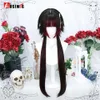 Synthetic Wigs AOSIWIG Y2k Synthetic Long Straight Lolita Harajuku Wig With Bangs Black Blue Daily Cosplay Party Hair 240328 240327