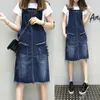 Extra Large 2021 Summer New Fat Plus Plus Plus Fat Mm Mid Length Loose and Slim Denim Strap Dress for Women's Fashion