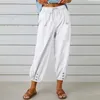 Women's Pants Light Sweatpants Women Casual High Waist Drawstring Capri With Pockets Wide Leg Cropped Office Trouser