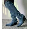 Stivali 2023 Nuovo stile Stivali in denim per stivali da donna con tacchi pesanti cristallini cristallini scarpe di lusso da donna slittamento stivali stivali chelsea stivali