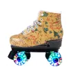 Bottes Microfiber Roller Skates Double Line Skates Femme Hommes Adulte Chaussures de patinage de baskets quadruples Adulte White Pu 4 Wheels