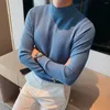 Men's Sweaters Knitted For Men Half Collar Plain Man Clothes Turtleneck Pullovers Solid Color Blue Selling Products 2024 Overfit