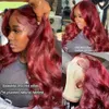 Burgundy 99J Red Body Wave Lace Front Wig 13x4 Full HD Lace Frontal Wig Pre Plucked Colored Human Hair Wigs for Women on Sale