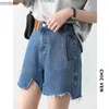 Kvinnors jeans chic ven kvinnor denim shorts retro oregelbundet klippt blå hög midja korta jeans för kvinnor streetwear pants damer sommar 2022c24318